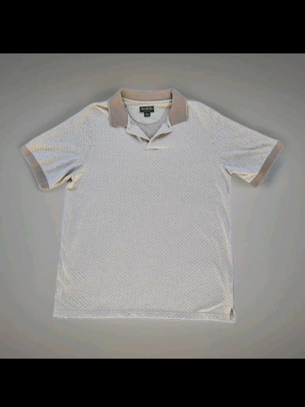 David Taylor XL Beige Brown Geometric Collared Short Sleeve Polo Shirt Button